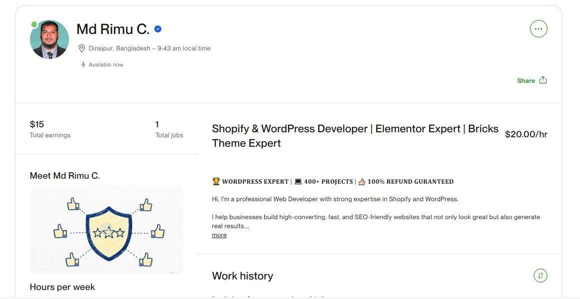 Md Rimu C – WordPress | Shopify Developer | Elementor | Bricks Expert